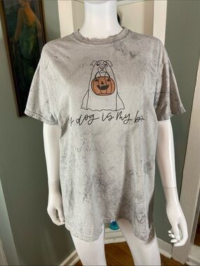 Comfort Colors My Dog is My Boo Light Gray Halloween Dog Ghost Tee T-Shirt Large